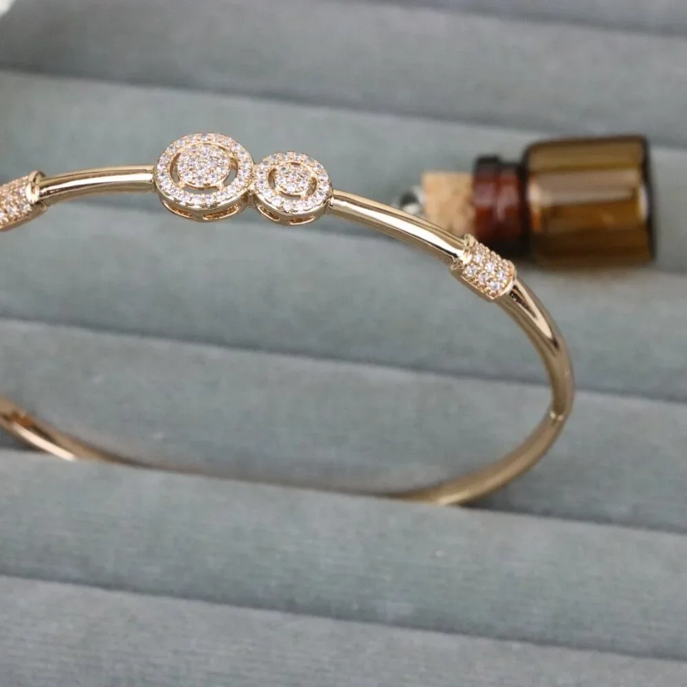 Dual Circle Design Rose Gold Bangle with Sparkling Accents, XPBL0430